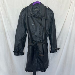 Terry Lewis Classic Lux Leather Double Breasted Detective Trench Coat Black -L.